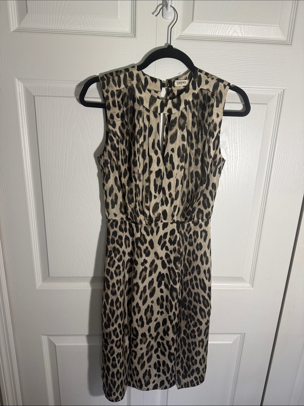 L'AGENCE Leopard Print Sleeveless Midi Dress - Beige & Black